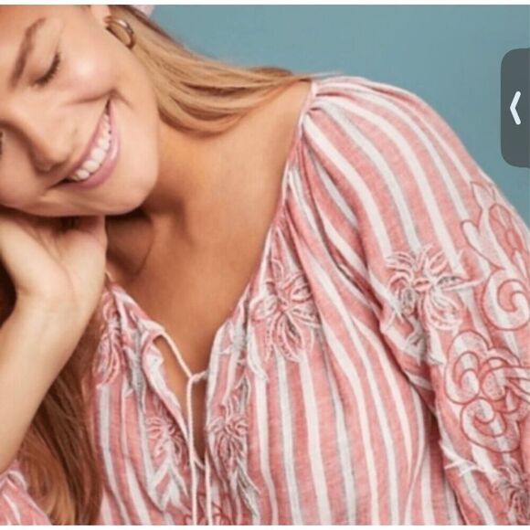 Anthropologie Akemi + Kin Audria Linen Peasant Top M - Picture 2 of 9